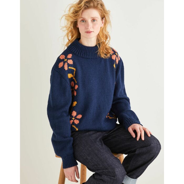 Sirdar Country Classic Worsted Womens Floral Intarsia Sweater 10160 - Downloadable main product photo