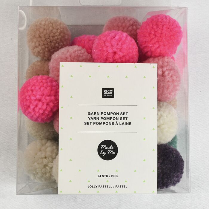 Rico Yarn Pompon Set of 24 Jolly Pastel Mix 