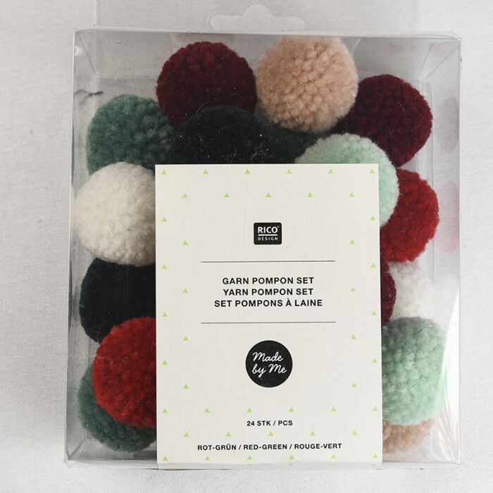 Rico Yarn Pompon Set of 24 Red Green Mix 