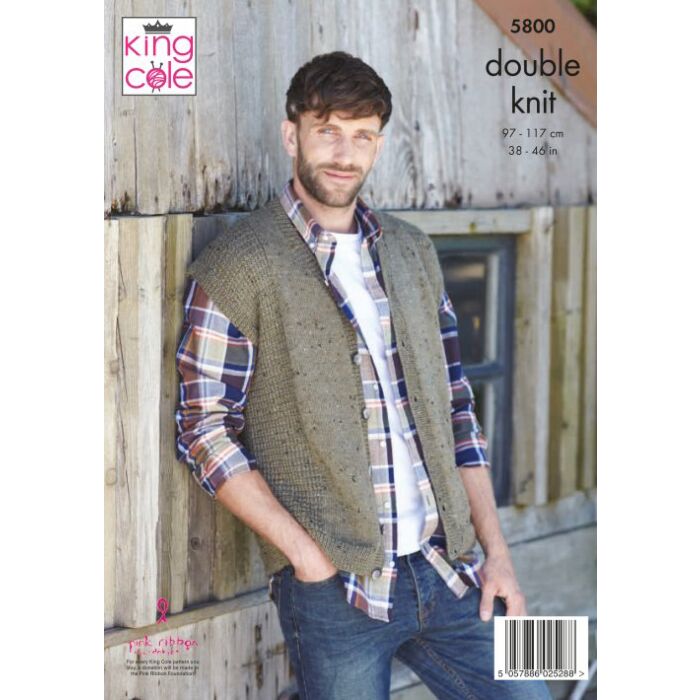 King Cole Homespun DK Mens Waistcoat and Tank Top Pattern 5800 97-117cm main product photo