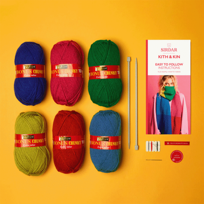 Sirdar Kith & Kin Colour Block Scarf Knitting Kit Multi 823g