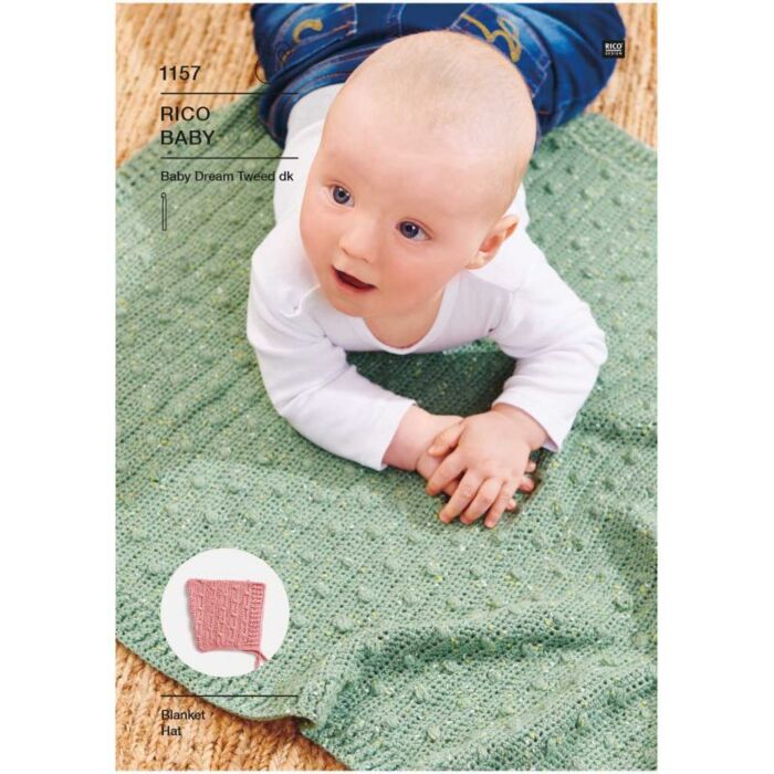 Rico Baby Dream Tweed DK Crochet Blanket and Matching Bonnets Pattern 1157 main product photo