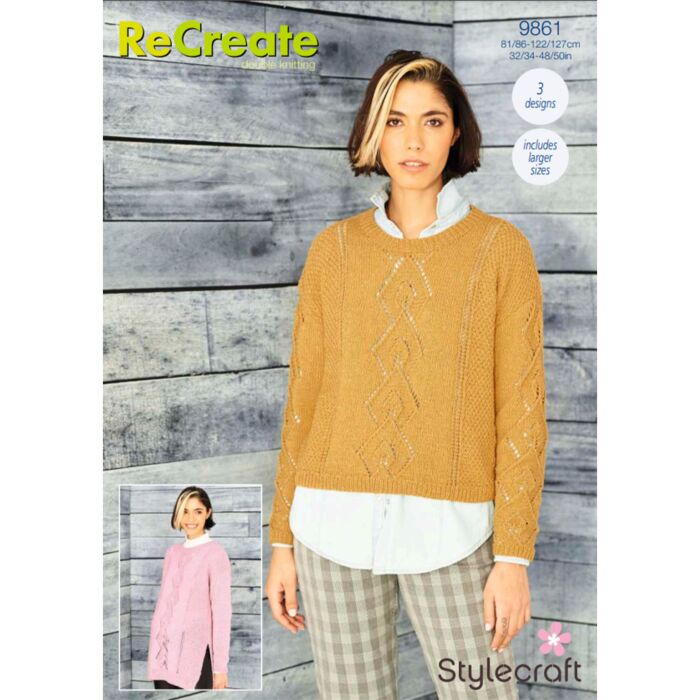 Stylecraft ReCreate Ladies DK Lace Sweaters Pattern Download 9861 main product photo