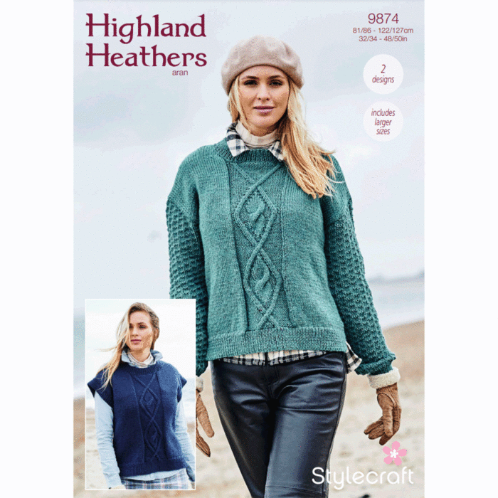 Stylecraft Highland Heathers Aran Ladies Sweater Slipov Pattern Download 9874 main product photo