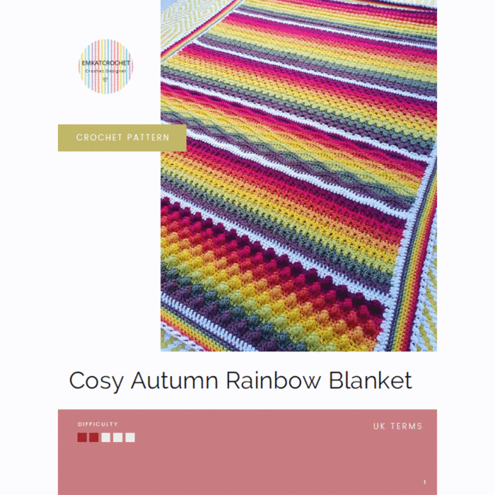 Cosy Autumn Rainbow Blanket Crochet Pattern Kit in Stylecraft Special DK - By EmKatCrochet main product photo