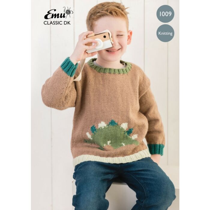 Emu Classic DK Child's Dinosaur Jumper 1009 Knitting Pattern 2 to 6 Years main product photo