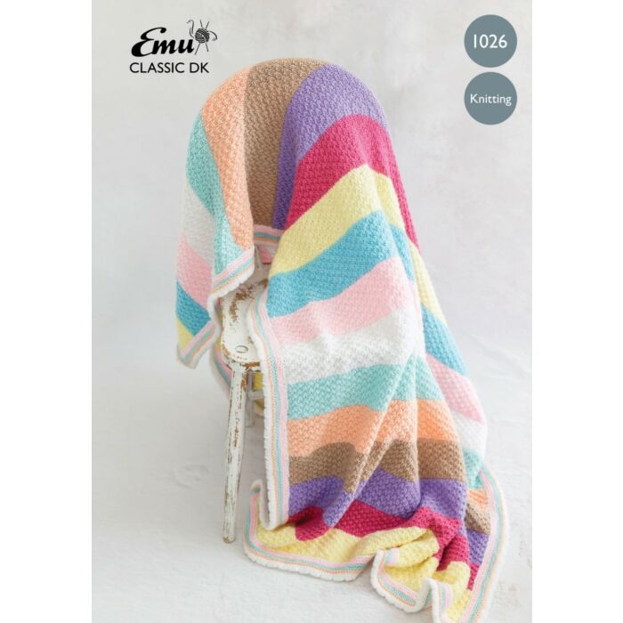 Emu Classic DK Candy Stripe Knitted Blanket 1026 Knitting Pattern PDF One Size main product photo