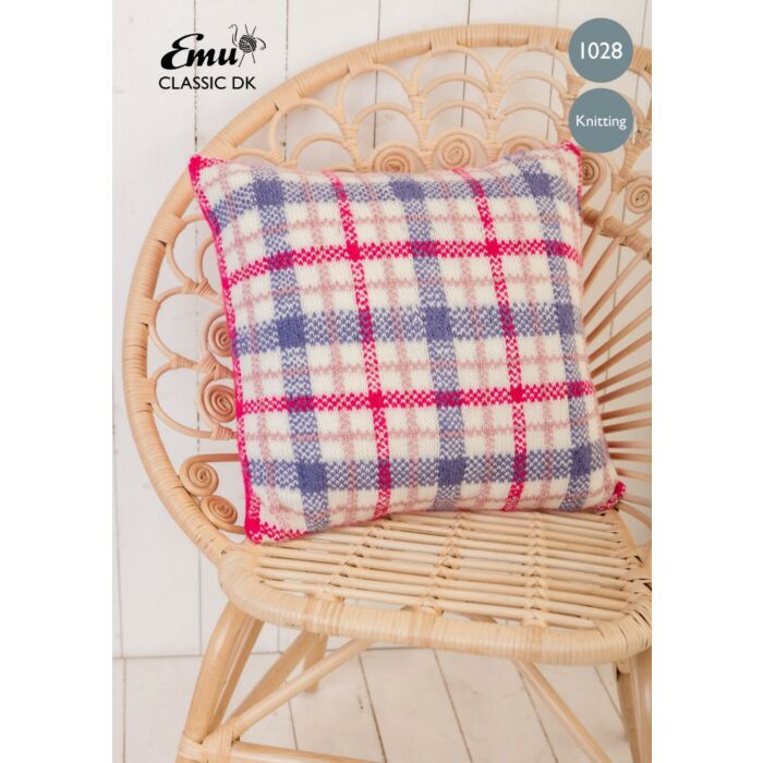Emu Classic DK Tartan Cushion Cover 1028 Knitting Pattern PDF One Size main product photo