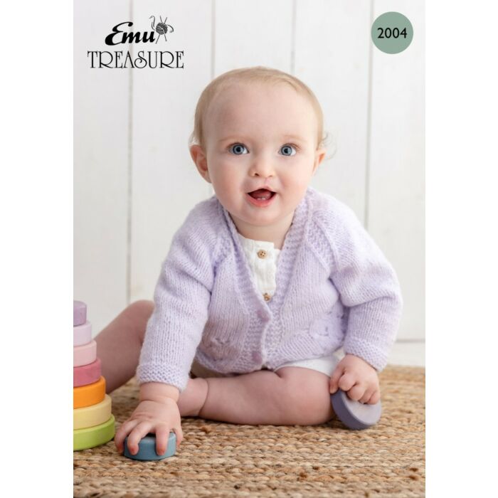 Emu Treasure DK Baby V Neck Cardigan 2004 Knitting Pattern PDF Birth to 7 Years main product photo