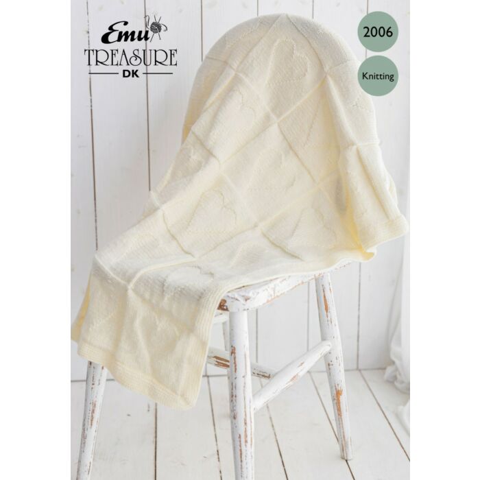 Emu Treasure DK Heart Cot Blanket 2006 Knitting Pattern One Size main product photo