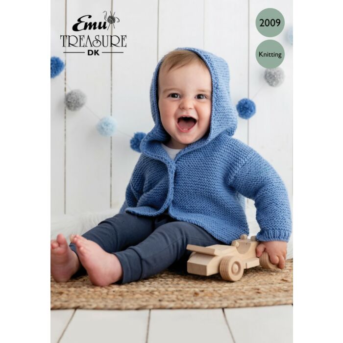 Emu Treasure DK Baby Cardigan with Hood 2009 Knitting Pattern Birth to 12 Months main product photo
