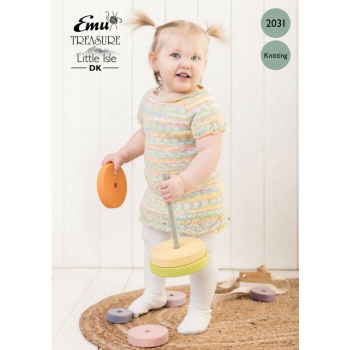 Emu Treasure Little Isle DK Child's Short Sleeve Dress 2031 Knitting Pattern 1 to 5 Years main product photo
