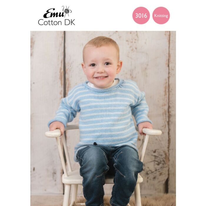 Emu Cotton DK Child's Breton Stripe Sweater 3016 Knitting Pattern PDF 2 to 5 Years main product photo