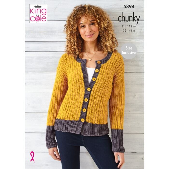 King Cole Knitting Pattern Sweater Cardigan Wildwood Chunky P5894 34 to 48in