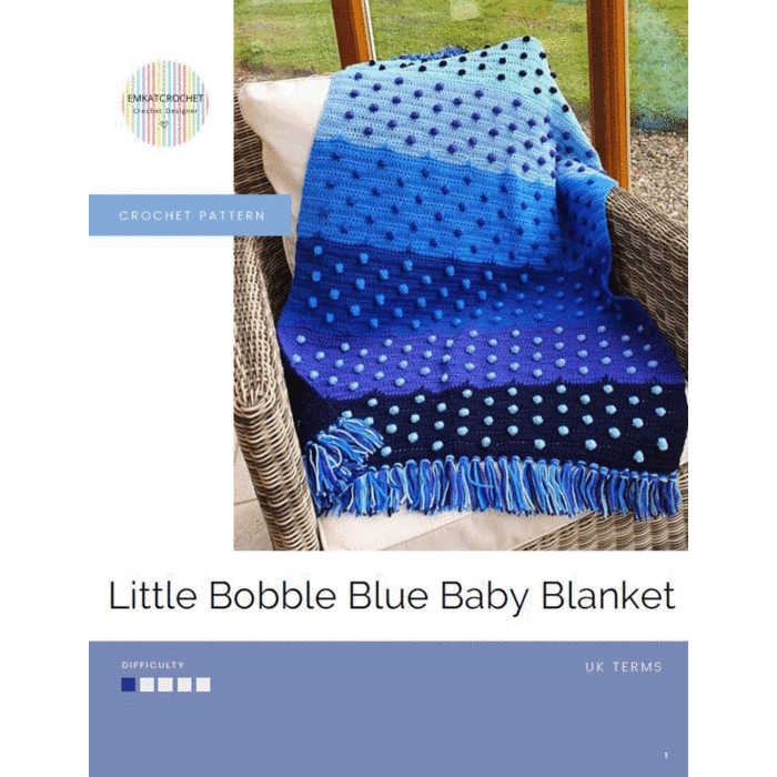 Little Bobble Blue Crochet Baby Blanket by EmKatCrochet in Stylecraft Special DK main product photo