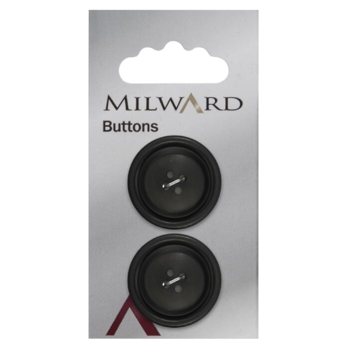 Milward Carded Buttons Rimmed 2 Hole Black 28mm Pack of 2 main product photo