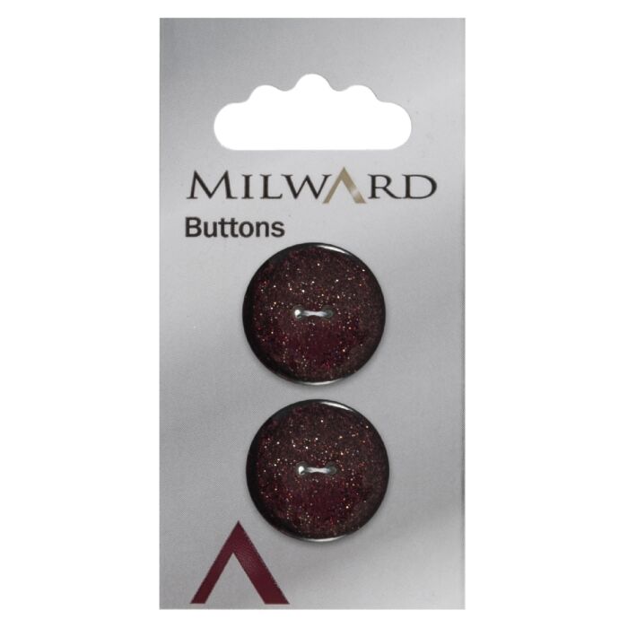 Milward Carded Buttons Round Glitter 2 Hole Burgundy Gold 25mm Pack of 2 main product photo
