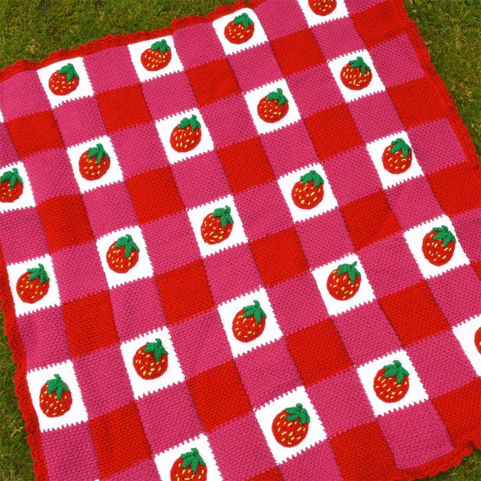 Strawberry Summer Crochet Blanket & Picnic Bag Kit by Zoe Potrac in WoolBox Imagine Classic DK