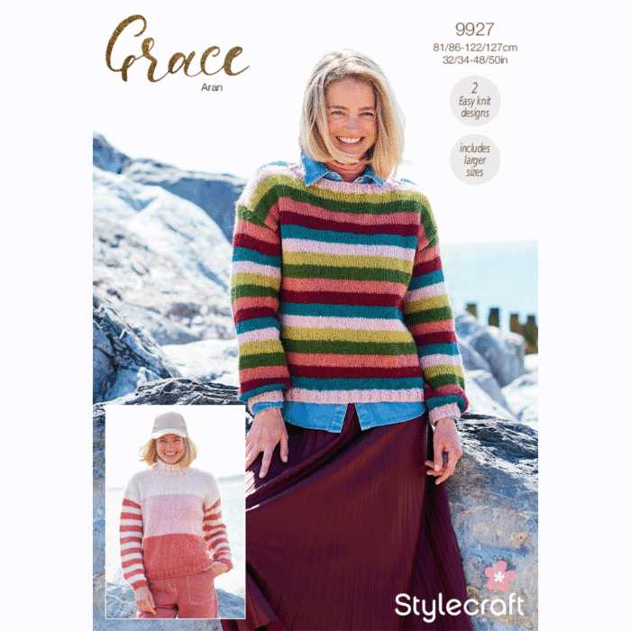 Stylecraft Grace Aran Ladies Sweaters 9927 Knitting Pattern Download main product photo