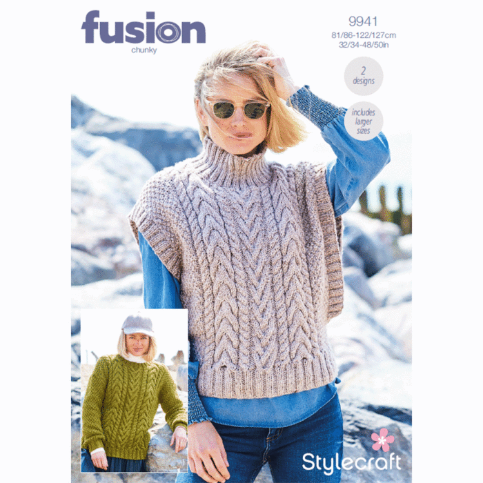 Stylecraft Fusion Chunky Ladies Sweater, Tank Top 9941 Knitting Pattern PDF main product photo