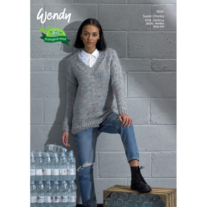 Wendy Knits Recycled Super Chunky Ladies Sweater Pattern 7001 main product photo