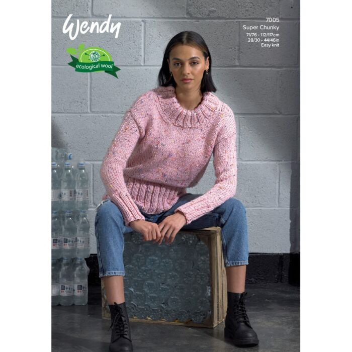 Wendy Knits Recycled Super Chunky Ladies Sweater Pattern 7005 main product photo