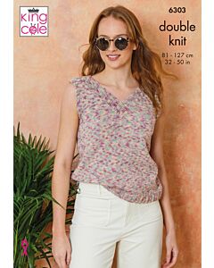 King Cole Cottonsoft Crystal DK Ladies Tops 6303 Knitting Pattern  81-127cm