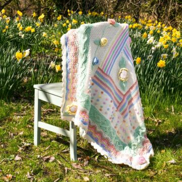 Knitted Festival Flower Blanket in WoolBox Imagine Lullaby Baby Paper Copy  