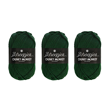 Scheepjes Chunky Monkey Aran Yarn Value Pack - 3 x 100g Balls 1009 Pine 