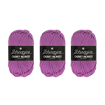Scheepjes Chunky Monkey Aran Yarn Value Pack - 3 x 100g Balls 1084 Wild Orchid 