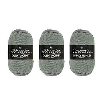 Scheepjes Chunky Monkey Aran Yarn Value Pack - 3 x 100g Balls 1099 Mid Grey 