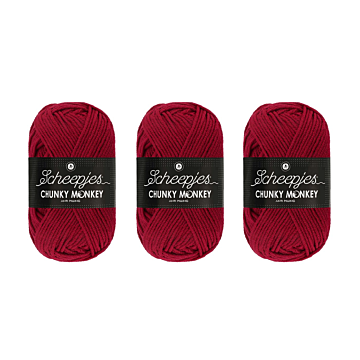 Scheepjes Chunky Monkey Aran Yarn Value Pack - 3 x 100g Balls 1123 Garnet 