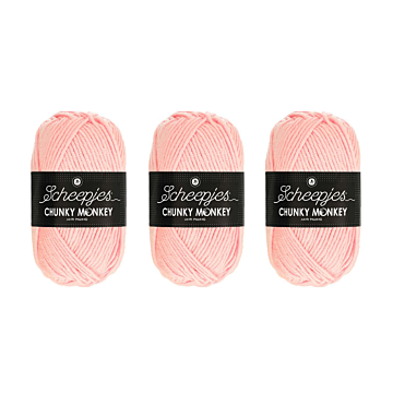 Scheepjes Chunky Monkey Aran Yarn Value Pack - 3 x 100g Balls 1130 Blush 
