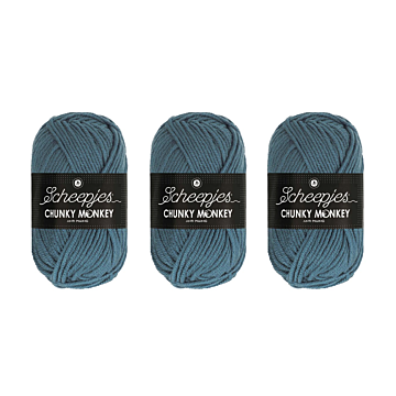 Scheepjes Chunky Monkey Aran Yarn Value Pack - 3 x 100g Balls 1302 Air Force Blue 