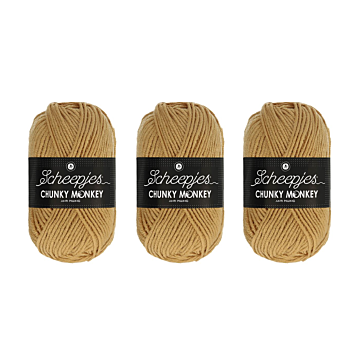 Scheepjes Chunky Monkey Aran Yarn Value Pack - 3 x 100g Balls 1420 Mellow 