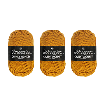 Scheepjes Chunky Monkey Aran Yarn Value Pack - 3 x 100g Balls 1709 Ochre 