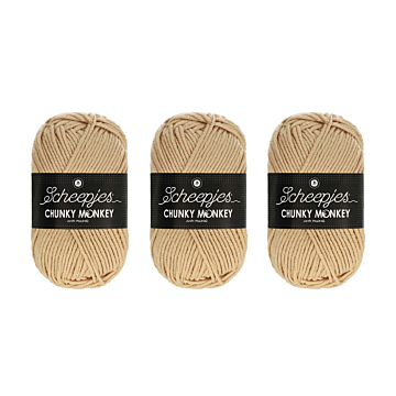 Scheepjes Chunky Monkey Aran Yarn Value Pack - 3 x 100g Balls 1710 Camel 