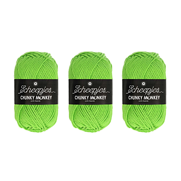 Scheepjes Chunky Monkey Aran Yarn Value Pack - 3 x 100g Balls 1821 Lime 