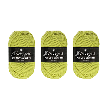Scheepjes Chunky Monkey Aran Yarn Value Pack - 3 x 100g Balls 1822 Chartreuse 