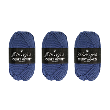 Scheepjes Chunky Monkey Aran Yarn Value Pack - 3 x 100g Balls 1825 Midnight 