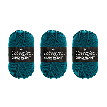 Scheepjes Chunky Monkey Aran Yarn Value Pack - 3 x 100g Balls 1829 Teal 