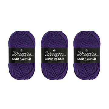 Scheepjes Chunky Monkey Aran Yarn Value Pack - 3 x 100g Balls 2001 Deep Violet 
