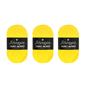 Scheepjes Chunky Monkey Aran Yarn Value Pack - 3 x 100g Balls 2008 Yellow 