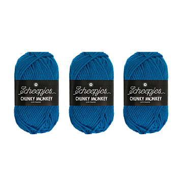Scheepjes Chunky Monkey Aran Yarn Value Pack - 3 x 100g Balls 2011 Ultramarine 