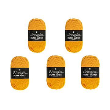 Scheepjes Chunky Monkey Aran Yarn Value Pack - 5 x 100g Balls 1114 Golden Yellow 