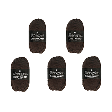 Scheepjes Chunky Monkey Aran Yarn Value Pack - 5 x 100g Balls 1004 Chocolate 