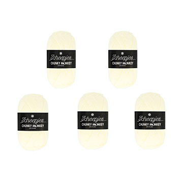 Scheepjes Chunky Monkey Aran Yarn Value Pack - 5 x 100g Balls 1005 Cream 