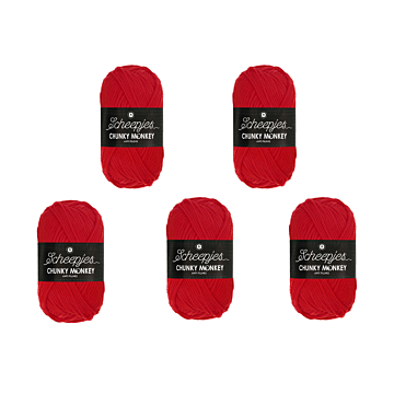 Scheepjes Chunky Monkey Aran Yarn Value Pack - 5 x 100g Balls 1010 Scarlet 