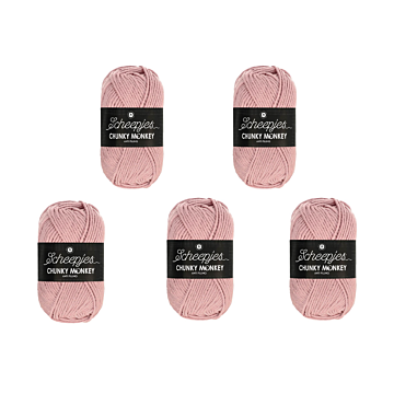 Scheepjes Chunky Monkey Aran Yarn Value Pack - 5 x 100g Balls 1080 Pearl Pink 