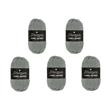 Scheepjes Chunky Monkey Aran Yarn Value Pack - 5 x 100g Balls 1099 Mid Grey 